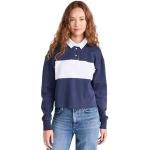 Outdoor Voices Blue Rugby Striped Cropped Long Sleeve Top